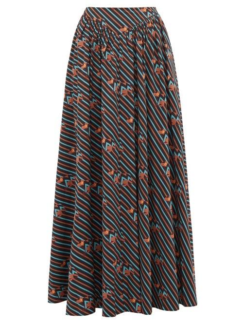 Matchesfashion.com Staud - Anita Electric Frog Print Cotton Blend Maxi Skirt - Womens - Black Multi