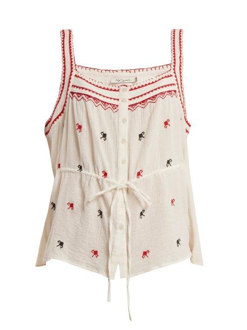 Matchesfashion.com Mes Demoiselles - Fairy Square Neck Cotton Top - Womens - Ivory Multi