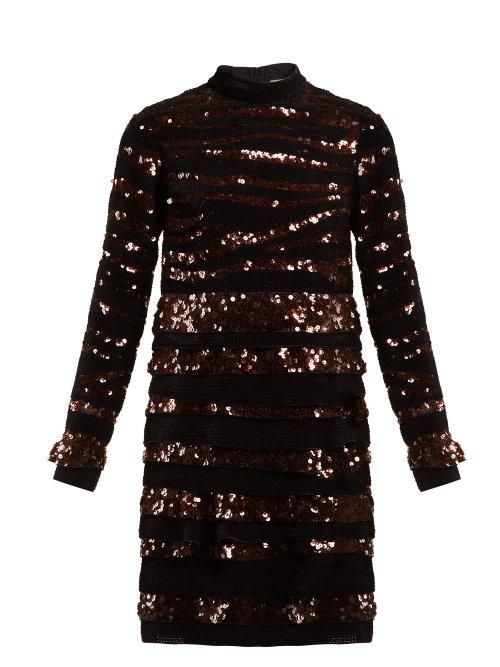 Matchesfashion.com Bottega Veneta - Sequin Striped Velvet Mini Dress - Womens - Black Multi