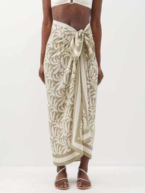 Matteau - Abstract-print Silk Sarong - Womens - Cream Print