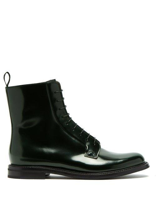 Matchesfashion.com Church's - Alexandra Lace Up Leather Ankle Boots - Womens - Dark Green