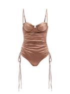 Matchesfashion.com Isa Boulder - Nina Ruched Metallic Swimsuit - Womens - Brown