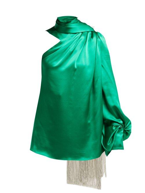 Matchesfashion.com Hillier Bartley - One Shoulder Silk Satin Blouse - Womens - Green