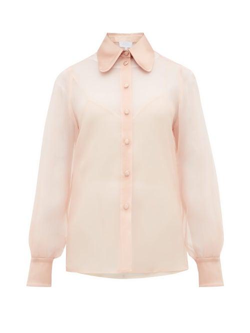 Matchesfashion.com Luisa Beccaria - Satin Collar Silk Organza Blouse - Womens - Light Pink
