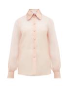 Matchesfashion.com Luisa Beccaria - Satin Collar Silk Organza Blouse - Womens - Light Pink