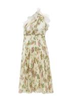 Matchesfashion.com Giambattista Valli - One Shoulder Floral Print Pliss Silk Dress - Womens - Ivory Multi