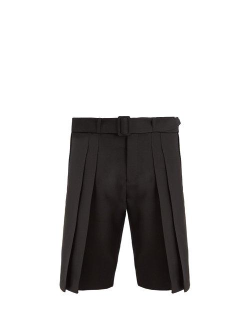 Matchesfashion.com Saint Laurent - Belted Wide Pleated Wool Shorts - Mens - Black