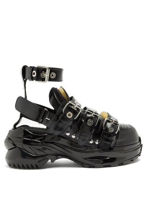 Matchesfashion.com Maison Margiela - Retro-fit Ankle-strap Patent-leather Trainers - Womens - Black