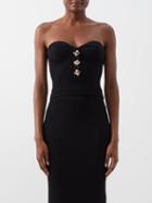 Self-portrait - Button-embellished Ribbed-knit Strapless Top - Womens - Black