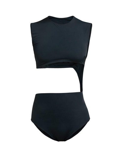 Matchesfashion.com Haight - Diagonal Cut Out High Neck Swimsuit - Womens - Black