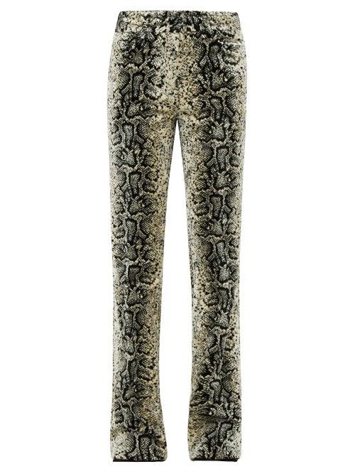Matchesfashion.com Giambattista Valli - Snake Jacquard Velvet Trousers - Womens - Beige Multi