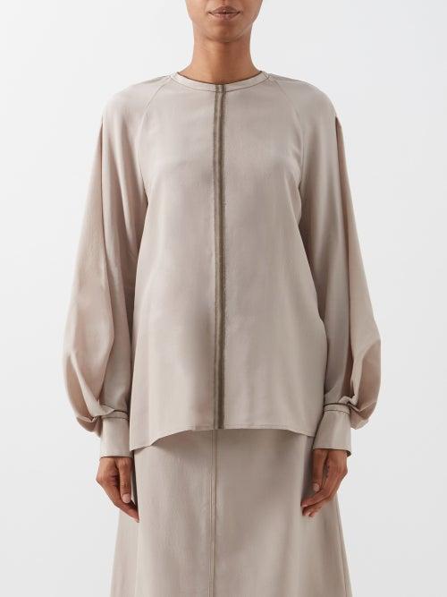 Joseph - Herald Balloon-sleeve Silk-blend Blouse - Womens - Light Beige