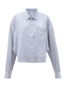 Matchesfashion.com Vetements - Logo-embroidered Striped Silk Cropped Shirt - Womens - Blue
