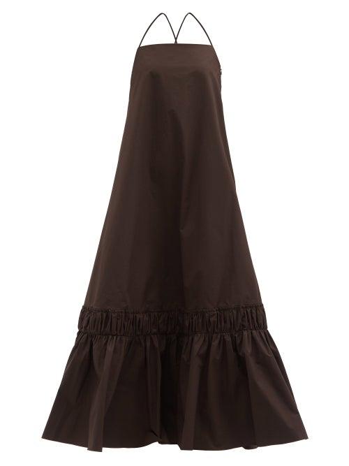 Matchesfashion.com Jil Sander - Gathered-hem Cotton Maxi Dress - Womens - Dark Brown