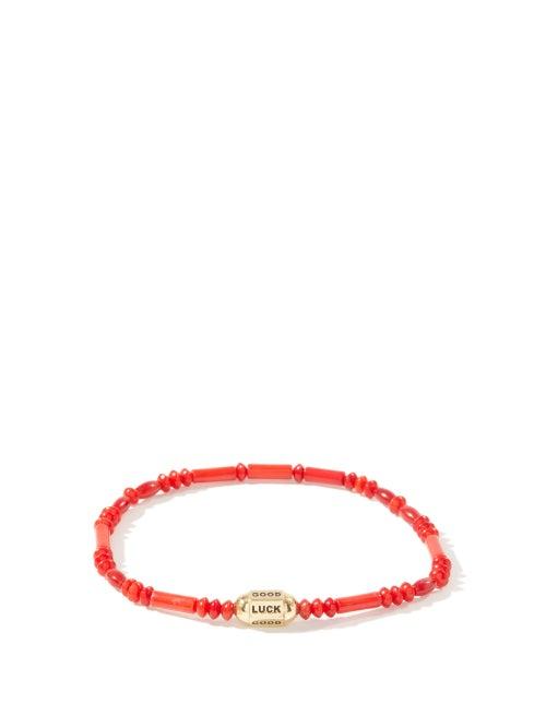Matchesfashion.com Luis Morais - Good Luck Gemstone & 14kt Gold Beaded Bracelet - Mens - Red