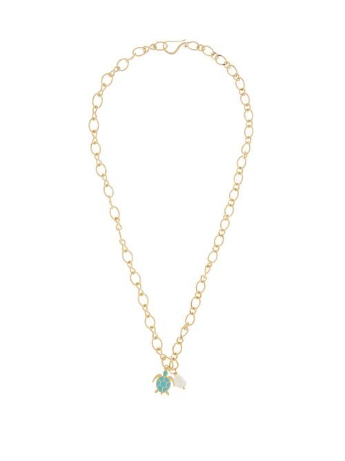 Matchesfashion.com Wilhelmina Garcia - Turtle & Pearl Charms 18kt Gold-plated Necklace - Womens - Green Gold