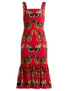 Matchesfashion.com Dolce & Gabbana - Butterfly Print Silk Blend Midi Dress - Womens - Red Print