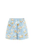 Matchesfashion.com Ganni - Horse-print Cotton Shorts - Womens - Blue Multi