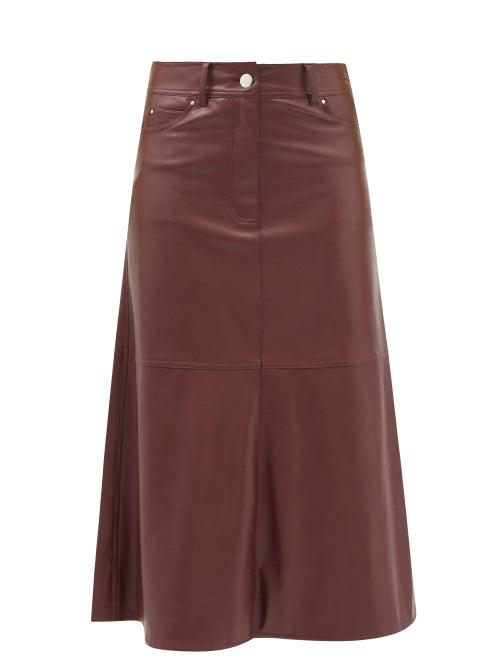 Stand Studio - Riley Faux-leather A-line Midi Skirt - Womens - Burgundy