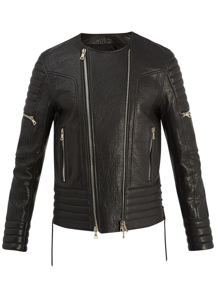 Balmain Double-zip Grained-leather Jacket