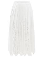Ladies Rtw Valentino - Sangallo-embroidered Pleated Cotton-blend Skirt - Womens - White