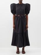 Sea - Sloane Puff-sleeve Cutout Cotton Midi Dress - Womens - Black