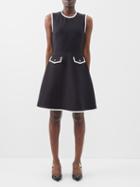 Valentino - Crepe Couture Contrast-trim Wool-blend Dress - Womens - Black White