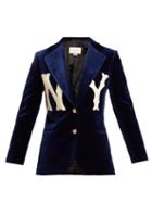 Matchesfashion.com Gucci - Ny Yankees Appliqu Velvet Blazer - Womens - Dark Blue