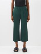 Pleats Please Issey Miyake - Cropped Technical-pleated Trousers - Womens - Dark Green