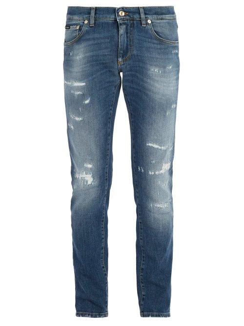 Matchesfashion.com Dolce & Gabbana - Gold Fit Distressed Denim Jeans - Mens - Blue