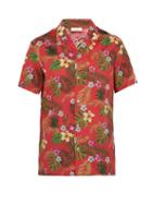 Matchesfashion.com Altea - Palm Print Short Sleeved Cotton Shirt - Mens - Pink
