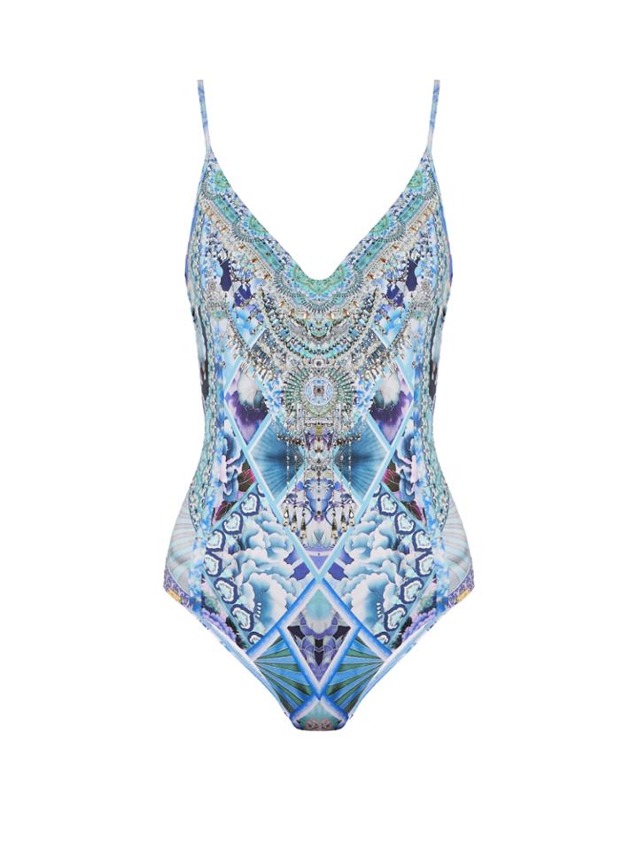 Camilla The Blue Market-print Scoop-back Swimsuit