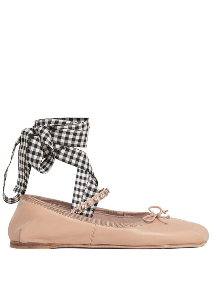 Miu Miu Crystal-embellished Ribbon Ballet Flats