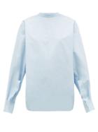 Matchesfashion.com Jil Sander - High Neck Cotton Poplin Top - Womens - Light Blue