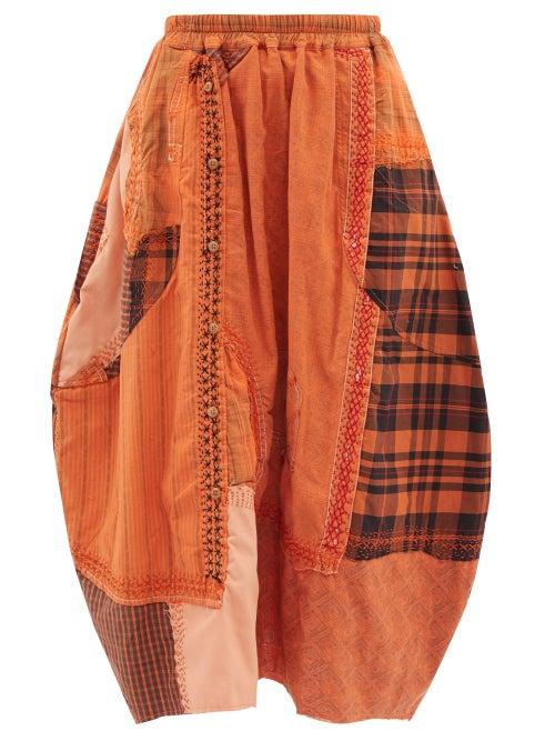 By Walid - Nadia Patchwork Upcycled Cotton-poplin Maxi Skirt - Womens - Orange