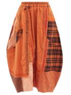 By Walid - Nadia Patchwork Upcycled Cotton-poplin Maxi Skirt - Womens - Orange