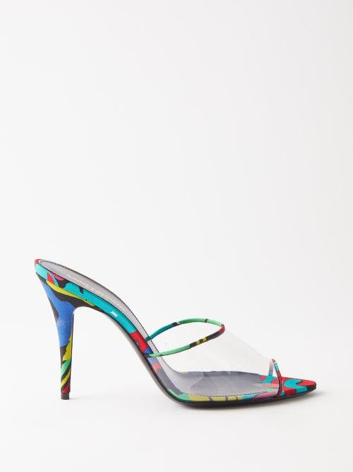 Saint Laurent - Lolita 95 Floral-print Crepe And Pvc Mules - Womens - Multi