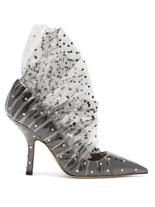 Matchesfashion.com Midnight 00 - Crystal Embellished Tulle And Pvc Pumps - Womens - Black