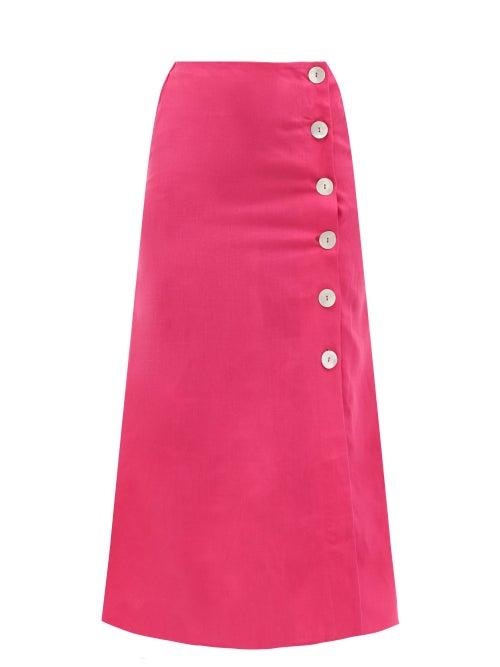 Ladies Beachwear Belize - Rosa Buttoned Linen Midi Skirt - Womens - Pink