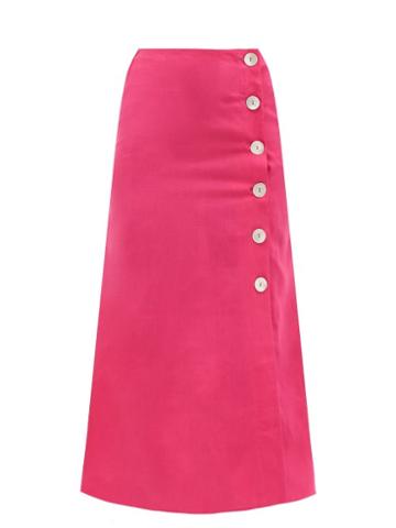 Ladies Beachwear Belize - Rosa Buttoned Linen Midi Skirt - Womens - Pink