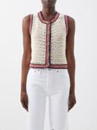 Re/done - Striped Sleeveless Cotton Crochet Cardigan - Womens - Cream Multi