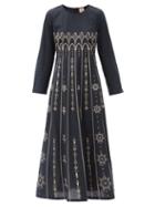 Matchesfashion.com Le Sirenuse, Positano - Tracey Palazzina Embroidered Cotton Midi Dress - Womens - Black