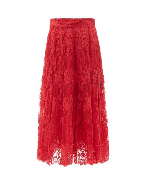 Matchesfashion.com Dolce & Gabbana - Floral Cotton-blend Lace Midi Skirt - Womens - Red