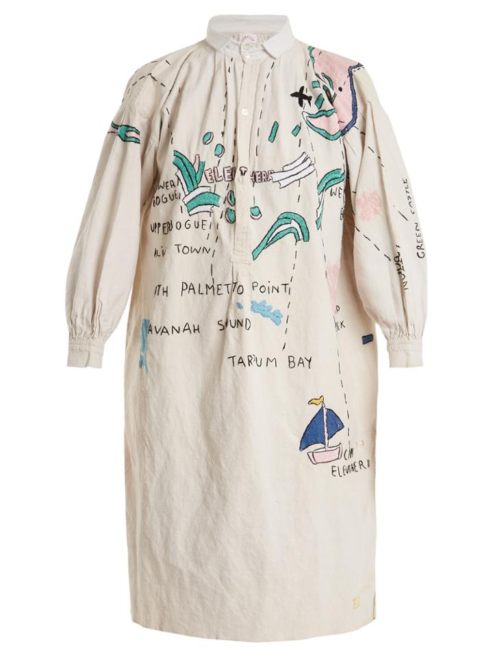 Kilometre Paris Harbour Island Embroidered Linen Shirtdress