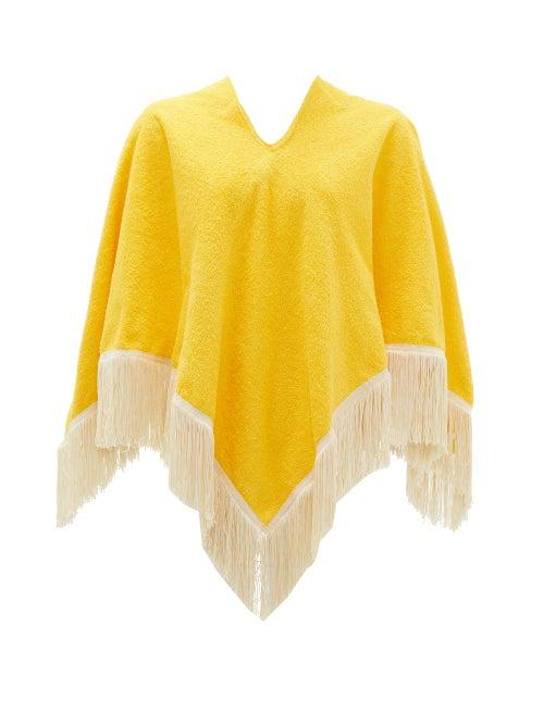 Matchesfashion.com Gabriel For Sach - Fringed Cotton-terry Poncho - Womens - Yellow Multi