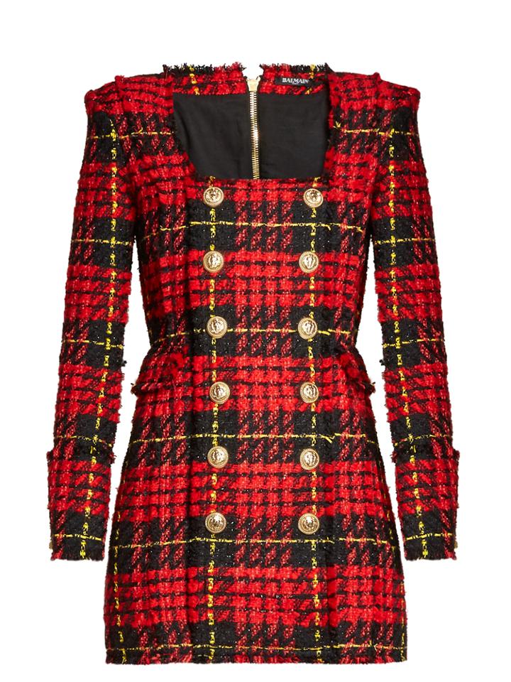 Balmain Double-breasted Hound's-tooth Check Mini Dress