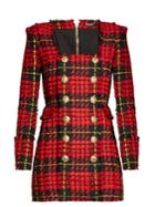 Balmain Double-breasted Hound's-tooth Check Mini Dress