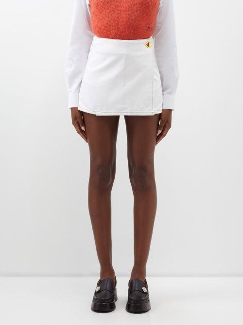 Ganni - Wrap-front Denim Mini Skirt - Womens - Optical White