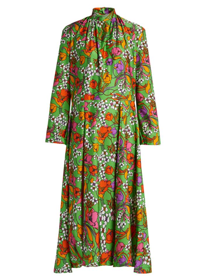 Balenciaga Floral-print Gathered-neck Jersey Dress