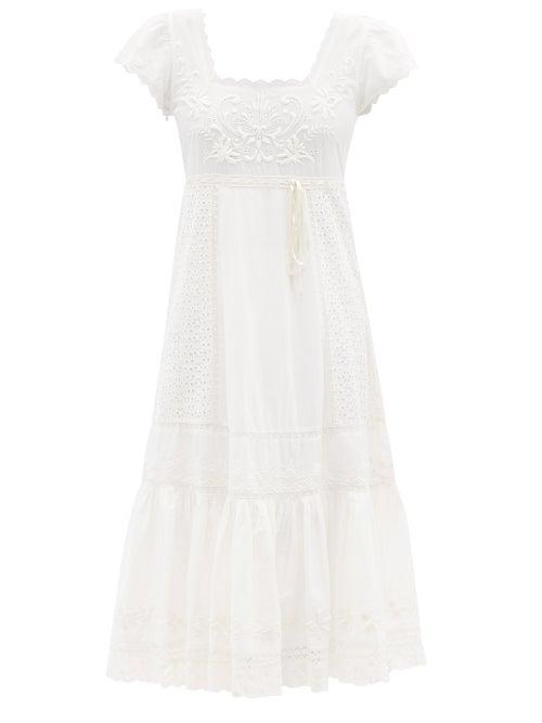 Loveshackfancy - Charles Floral-embroidered Broderie Anglaise Dress - Womens - Off White